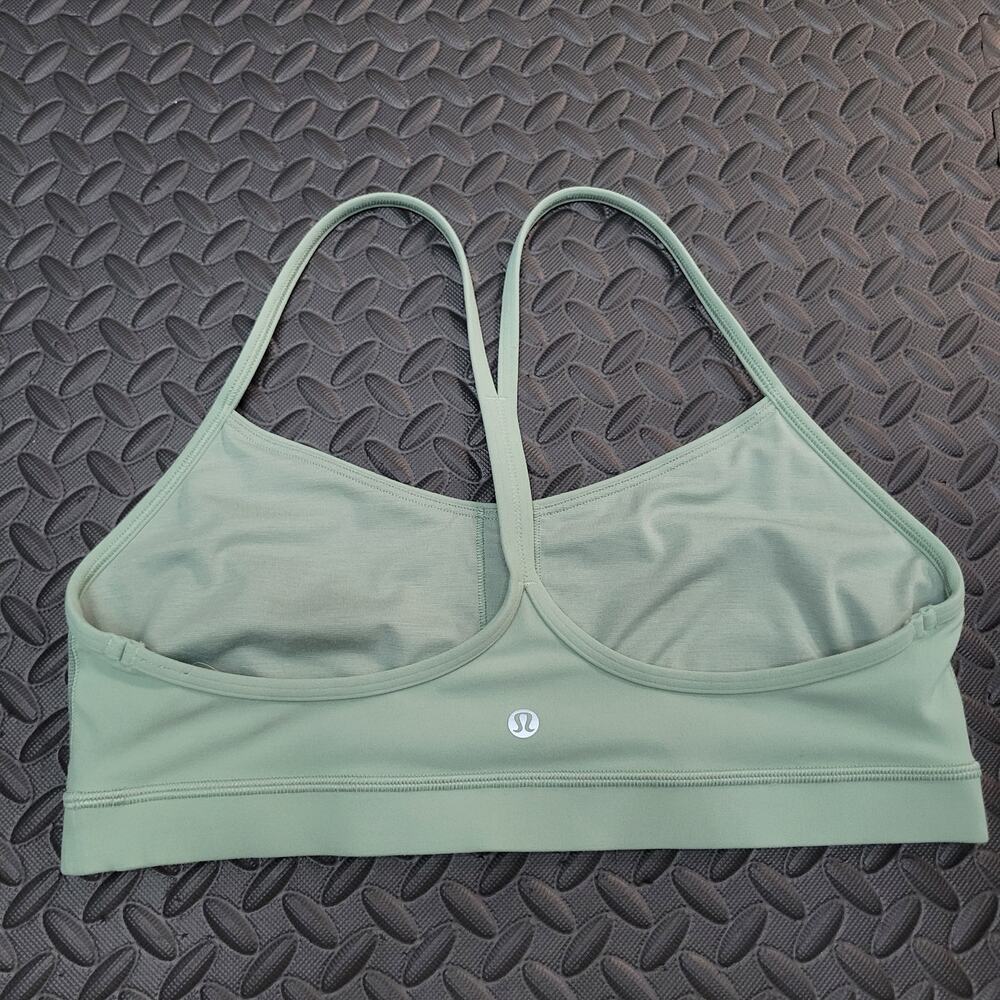 Lululemon Flow Y Bra Sage Green Strappy Yoga Sports Bra Size 12 Light Support